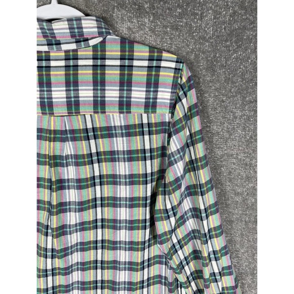 J Crew Long Sleeve Plaid Popover 3/4 Button Shirt Womens Size Medium Pocket - Picture 8 of 14